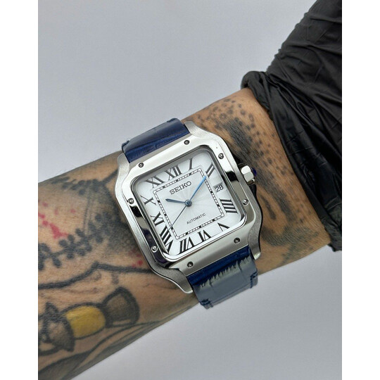 Custom Seiko Mod • White Guilloche Santos • 38mm